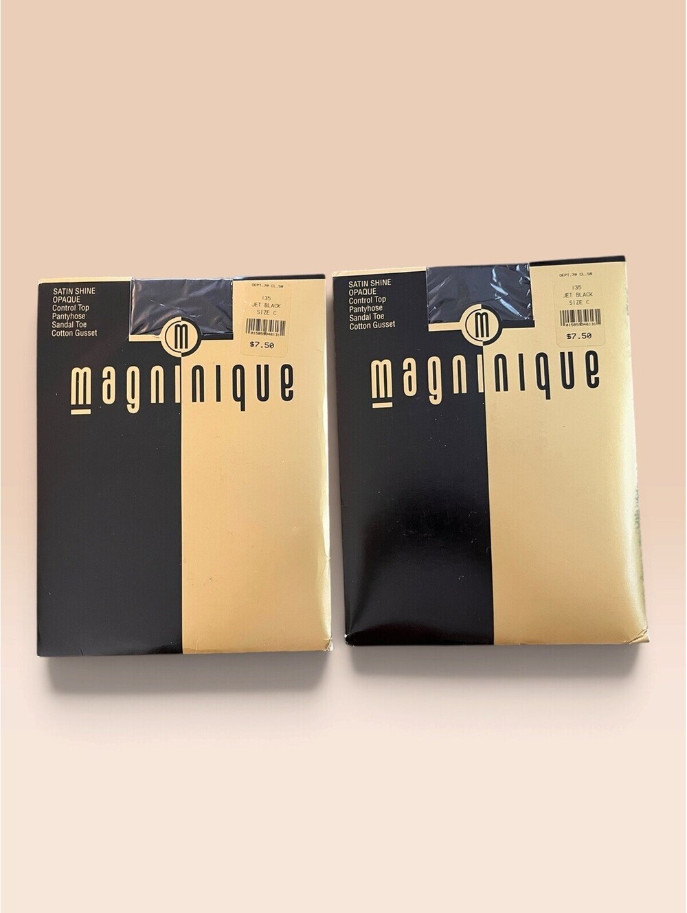 VTG I Magnin Magninique Satin Shine Pantyhose Jet Black Size C Set of 2 NOS